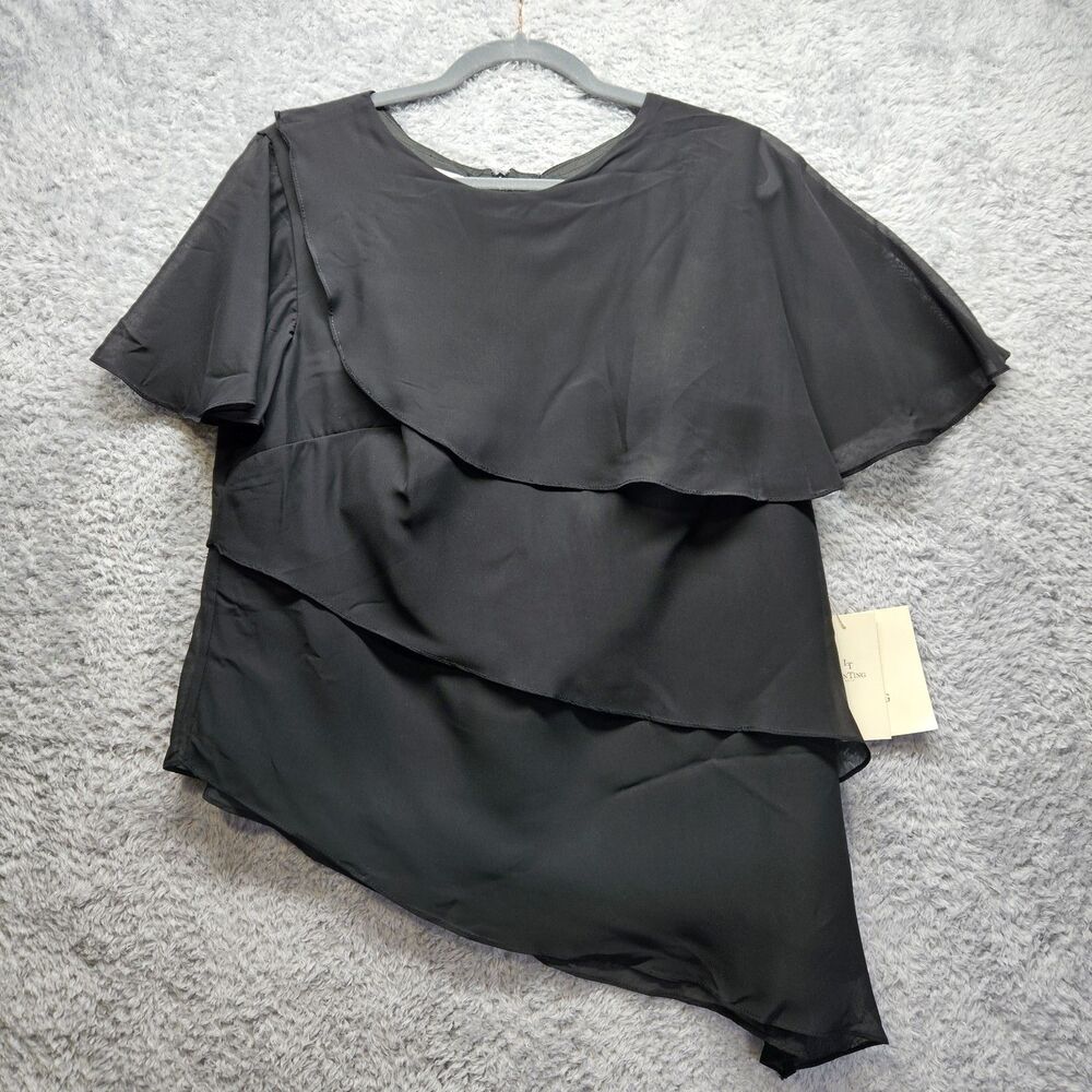 Lan Ting Black Ruffle Tiered Blouse Womens Size M/L Mother Of The Bride Formal